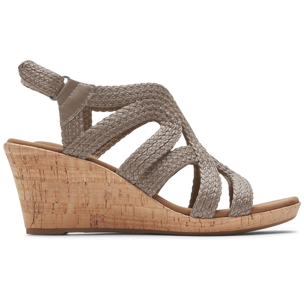 Rockport Canada Briah Braided - Womens Wedges Sandals Taupe (ACR276518)